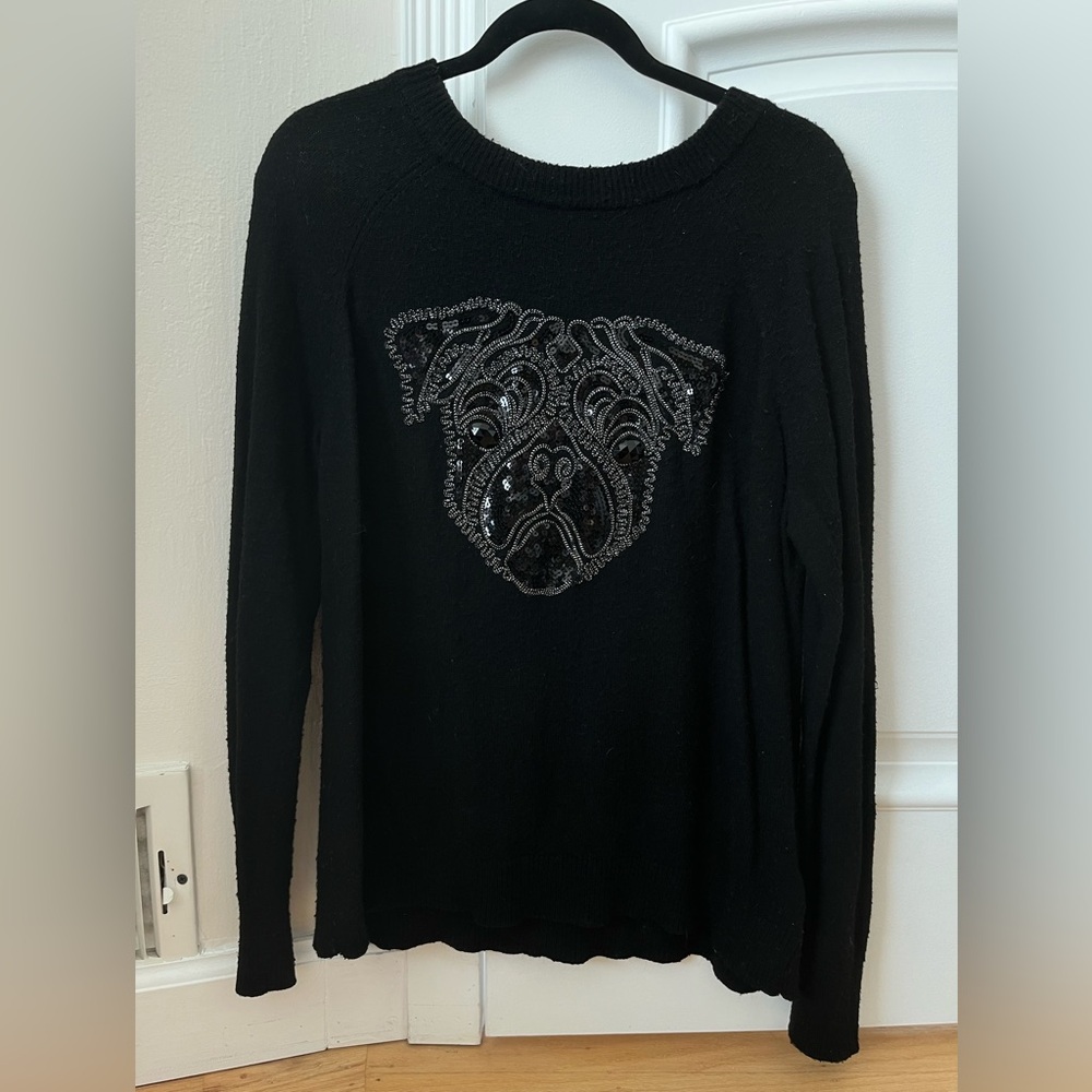 H&M Oversized Bejeweled Pug Sweater